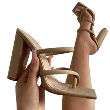 Load image into Gallery viewer, Women Sandal Sprint Strappy Heels Sandals Slippers Women High Heels Flip Flops Square Toe Slides Party Shoes Lady Brown