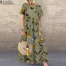 Load image into Gallery viewer, ZANZEA Fashion Summer Maxi Dress Women's Printed Sundress Casual Short Sleeve Vestidos Female High Waist Robe Femme Plus Size