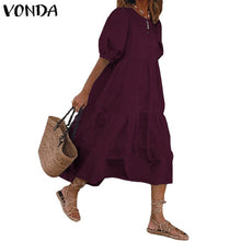 Load image into Gallery viewer, Summer Dress Elegant Party Mid-Calf Dress 2021 VONDA Women'Summer Sundress Bohemian Beach Sundress Casual Vestido Plus Size