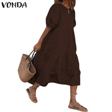Load image into Gallery viewer, Summer Dress Elegant Party Mid-Calf Dress 2021 VONDA Women'Summer Sundress Bohemian Beach Sundress Casual Vestido Plus Size
