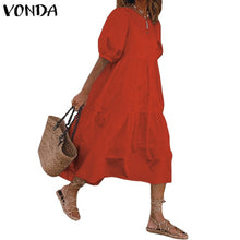 Load image into Gallery viewer, Summer Dress Elegant Party Mid-Calf Dress 2021 VONDA Women'Summer Sundress Bohemian Beach Sundress Casual Vestido Plus Size