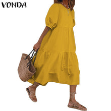 Load image into Gallery viewer, Summer Dress Elegant Party Mid-Calf Dress 2021 VONDA Women'Summer Sundress Bohemian Beach Sundress Casual Vestido Plus Size