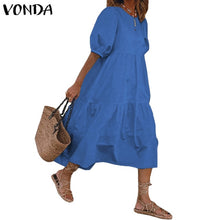 Load image into Gallery viewer, Summer Dress Elegant Party Mid-Calf Dress 2021 VONDA Women'Summer Sundress Bohemian Beach Sundress Casual Vestido Plus Size