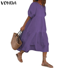 Load image into Gallery viewer, Summer Dress Elegant Party Mid-Calf Dress 2021 VONDA Women'Summer Sundress Bohemian Beach Sundress Casual Vestido Plus Size