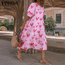 Load image into Gallery viewer, Summer Dress Elegant Party Mid-Calf Dress 2021 VONDA Women'Summer Sundress Bohemian Beach Sundress Casual Vestido Plus Size