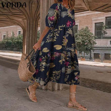 Load image into Gallery viewer, Summer Dress Elegant Party Mid-Calf Dress 2021 VONDA Women'Summer Sundress Bohemian Beach Sundress Casual Vestido Plus Size