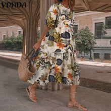 Load image into Gallery viewer, Summer Dress Elegant Party Mid-Calf Dress 2021 VONDA Women'Summer Sundress Bohemian Beach Sundress Casual Vestido Plus Size