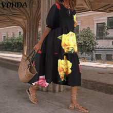 Load image into Gallery viewer, Summer Dress Elegant Party Mid-Calf Dress 2021 VONDA Women'Summer Sundress Bohemian Beach Sundress Casual Vestido Plus Size
