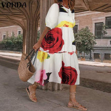 Load image into Gallery viewer, Summer Dress Elegant Party Mid-Calf Dress 2021 VONDA Women'Summer Sundress Bohemian Beach Sundress Casual Vestido Plus Size