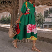 Load image into Gallery viewer, Summer Dress Elegant Party Mid-Calf Dress 2021 VONDA Women'Summer Sundress Bohemian Beach Sundress Casual Vestido Plus Size