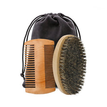 Load image into Gallery viewer, High Quality Soft Boar Bristle Wood Beard Brush and comb Kit With Gift Bag