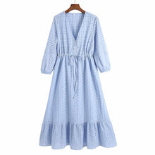 Load image into Gallery viewer, Women Summer ZA White V-Neck Dress 3/4 Sleeve Buttons Bow Tie Slim Casual Female Elegant Party A-Line Dresses Clothes Vestidos
