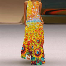 Load image into Gallery viewer, Casual Women's Summer Print Sleeveless Pocket Loose Dress 2021 Retro Plus Size Floral Maxi Dress V-Neck Sexy Female Long Dresses