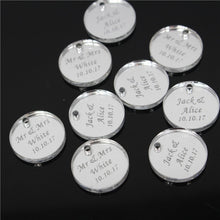 Load image into Gallery viewer, 50*Personalized Bride Baptism Engraved Silver Mirror Round Decoration Coin Table Decor Circle Favor Tag For Wedding & Engagement