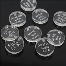 Load image into Gallery viewer, 50*Personalized Bride Baptism Engraved Silver Mirror Round Decoration Coin Table Decor Circle Favor Tag For Wedding & Engagement