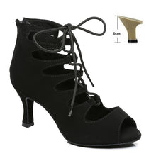 Load image into Gallery viewer, DKZSYIM Women Lace-UP Latin Dance Shoes High Heels Ballroom Tango Dancing Boots Open Toes Soft Soles Party/Casual Dance Shoes
