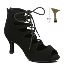 Load image into Gallery viewer, DKZSYIM Women Lace-UP Latin Dance Shoes High Heels Ballroom Tango Dancing Boots Open Toes Soft Soles Party/Casual Dance Shoes
