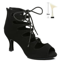 Load image into Gallery viewer, DKZSYIM Women Lace-UP Latin Dance Shoes High Heels Ballroom Tango Dancing Boots Open Toes Soft Soles Party/Casual Dance Shoes