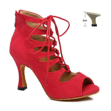 Load image into Gallery viewer, DKZSYIM Women Lace-UP Latin Dance Shoes High Heels Ballroom Tango Dancing Boots Open Toes Soft Soles Party/Casual Dance Shoes