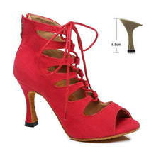 Load image into Gallery viewer, DKZSYIM Women Lace-UP Latin Dance Shoes High Heels Ballroom Tango Dancing Boots Open Toes Soft Soles Party/Casual Dance Shoes
