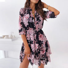 Load image into Gallery viewer, Women Spring Cascading Ruffles Flower Print Dress Boho 2021 Summer Half Sleeve Office Shirt Dress Female A Line Party Vestidos