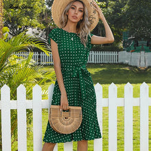 Load image into Gallery viewer, 2021 New Summer Polka Dots Sleeveless Pleated Dresses For Women High Waist Midi Elegant Office Green Lady Dinner Party Clothes