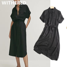 Load image into Gallery viewer, Withered 2021 Vestidos De Fiesta De Noche England Style Office Lady Black Simple Fashion Summer Dress Women Vestidos Party Dress