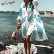 Load image into Gallery viewer, 2021 Summer Women Dresses Turn-down Collar Print Casual Long Sleeve Shirt Dress Plus Size Loose Beach Party Vestidos Robe Blouse