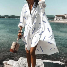 Load image into Gallery viewer, 2021 Summer Women Dresses Turn-down Collar Print Casual Long Sleeve Shirt Dress Plus Size Loose Beach Party Vestidos Robe Blouse