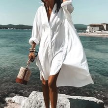 Load image into Gallery viewer, 2021 Summer Women Dresses Turn-down Collar Print Casual Long Sleeve Shirt Dress Plus Size Loose Beach Party Vestidos Robe Blouse
