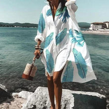 Load image into Gallery viewer, 2021 Summer Women Dresses Turn-down Collar Print Casual Long Sleeve Shirt Dress Plus Size Loose Beach Party Vestidos Robe Blouse