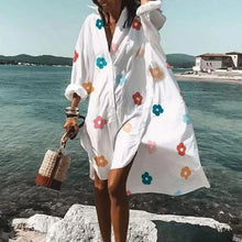 Load image into Gallery viewer, 2021 Summer Women Dresses Turn-down Collar Print Casual Long Sleeve Shirt Dress Plus Size Loose Beach Party Vestidos Robe Blouse