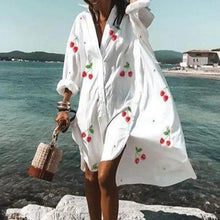 Load image into Gallery viewer, 2021 Summer Women Dresses Turn-down Collar Print Casual Long Sleeve Shirt Dress Plus Size Loose Beach Party Vestidos Robe Blouse
