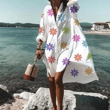 Load image into Gallery viewer, 2021 Summer Women Dresses Turn-down Collar Print Casual Long Sleeve Shirt Dress Plus Size Loose Beach Party Vestidos Robe Blouse