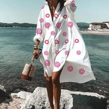 Load image into Gallery viewer, 2021 Summer Women Dresses Turn-down Collar Print Casual Long Sleeve Shirt Dress Plus Size Loose Beach Party Vestidos Robe Blouse