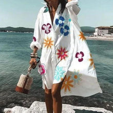 Load image into Gallery viewer, 2021 Summer Women Dresses Turn-down Collar Print Casual Long Sleeve Shirt Dress Plus Size Loose Beach Party Vestidos Robe Blouse