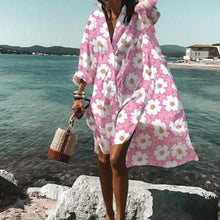 Load image into Gallery viewer, 2021 Summer Women Dresses Turn-down Collar Print Casual Long Sleeve Shirt Dress Plus Size Loose Beach Party Vestidos Robe Blouse