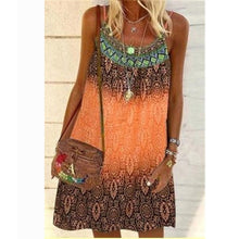 Load image into Gallery viewer, Summer Bohemian Dress Women Vintage Printed Spaghetti Strap Sundress Lady Casual Loose Sleeveless Mini Vestidos Beach Dress 2021
