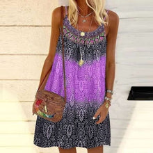 Load image into Gallery viewer, Summer Bohemian Dress Women Vintage Printed Spaghetti Strap Sundress Lady Casual Loose Sleeveless Mini Vestidos Beach Dress 2021