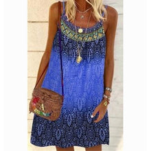Load image into Gallery viewer, Summer Bohemian Dress Women Vintage Printed Spaghetti Strap Sundress Lady Casual Loose Sleeveless Mini Vestidos Beach Dress 2021