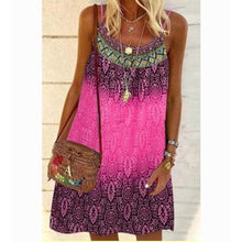 Load image into Gallery viewer, Summer Bohemian Dress Women Vintage Printed Spaghetti Strap Sundress Lady Casual Loose Sleeveless Mini Vestidos Beach Dress 2021