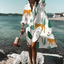 Load image into Gallery viewer, 2021 Summer Women Dresses Turn-down Collar Print Casual Long Sleeve Shirt Dress Plus Size Loose Beach Party Vestidos Robe Blouse