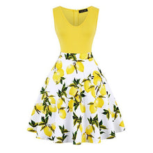 Load image into Gallery viewer, MISSJOY Plus size 4XL Dress kleding vrouwen Vintage Elegant Cap Sleeve Lemon Flower Print pin up fashionable dresses kerst jurk