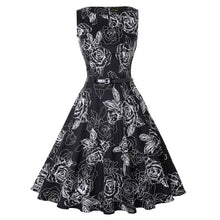 Load image into Gallery viewer, MISSJOY Plus size 4XL Dress kleding vrouwen Vintage Elegant Cap Sleeve Lemon Flower Print pin up fashionable dresses kerst jurk