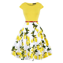 Load image into Gallery viewer, MISSJOY Plus size 4XL Dress kleding vrouwen Vintage Elegant Cap Sleeve Lemon Flower Print pin up fashionable dresses kerst jurk