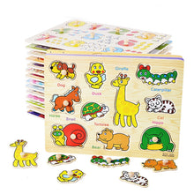 Load image into Gallery viewer, Kids 3D Puzzles Montessori Toys Wooden Puzzles Hand Grab Boards Toys Tangram Jigsaw Cartoon Vehicle Animals Fruits Puzzle