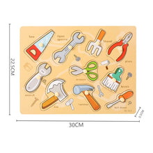 Load image into Gallery viewer, Kids 3D Puzzles Montessori Toys Wooden Puzzles Hand Grab Boards Toys Tangram Jigsaw Cartoon Vehicle Animals Fruits Puzzle