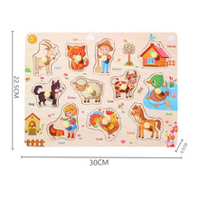 Load image into Gallery viewer, Kids 3D Puzzles Montessori Toys Wooden Puzzles Hand Grab Boards Toys Tangram Jigsaw Cartoon Vehicle Animals Fruits Puzzle