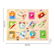 Load image into Gallery viewer, Kids 3D Puzzles Montessori Toys Wooden Puzzles Hand Grab Boards Toys Tangram Jigsaw Cartoon Vehicle Animals Fruits Puzzle