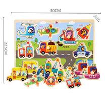 Load image into Gallery viewer, Kids 3D Puzzles Montessori Toys Wooden Puzzles Hand Grab Boards Toys Tangram Jigsaw Cartoon Vehicle Animals Fruits Puzzle